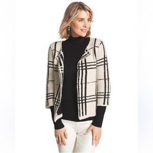 Chicos Cleo Plaid Cardigan. Sherpa Style Cape Jacket.‎ Size 3. (903)